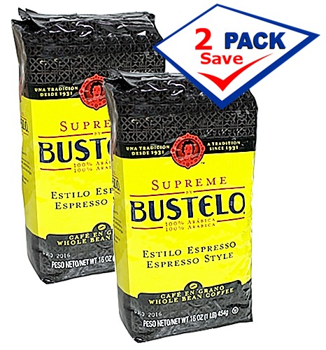 Bustelo Supreme Premium Whole Bean Coffee 16 Oz Pack of 2